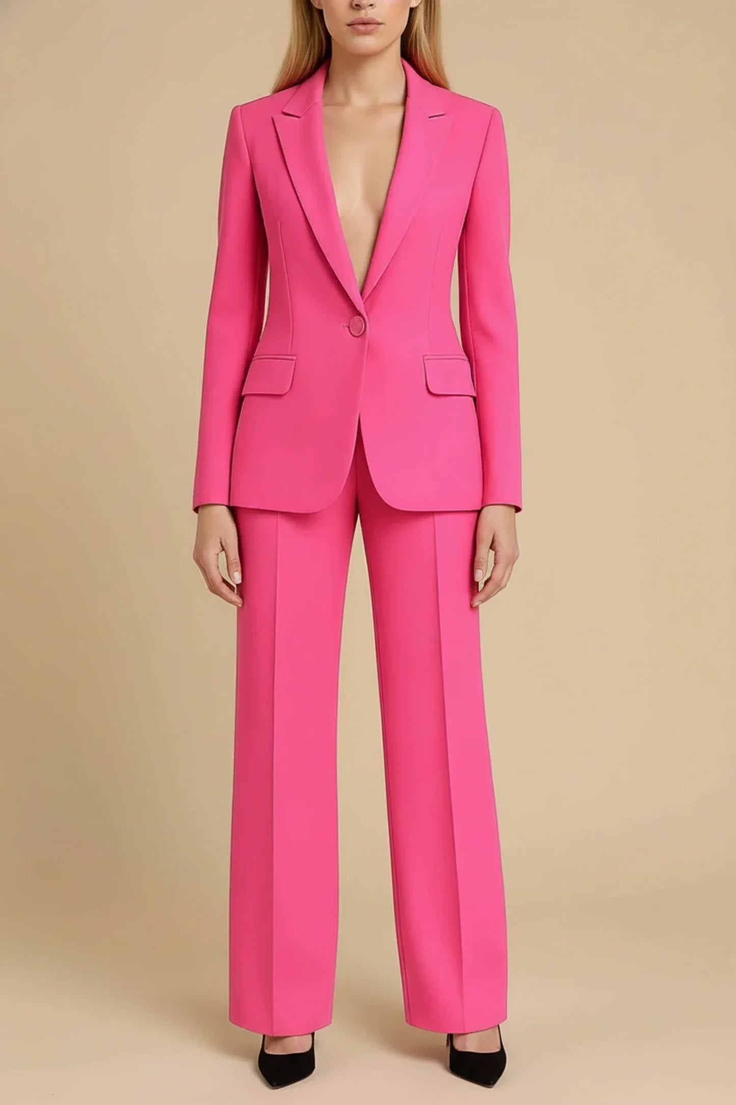 Women's Tailored Business Suit Set with Wide-Leg Pants