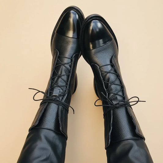 Women's Lace-Up Leather Ankle Boots with Pointed Toe