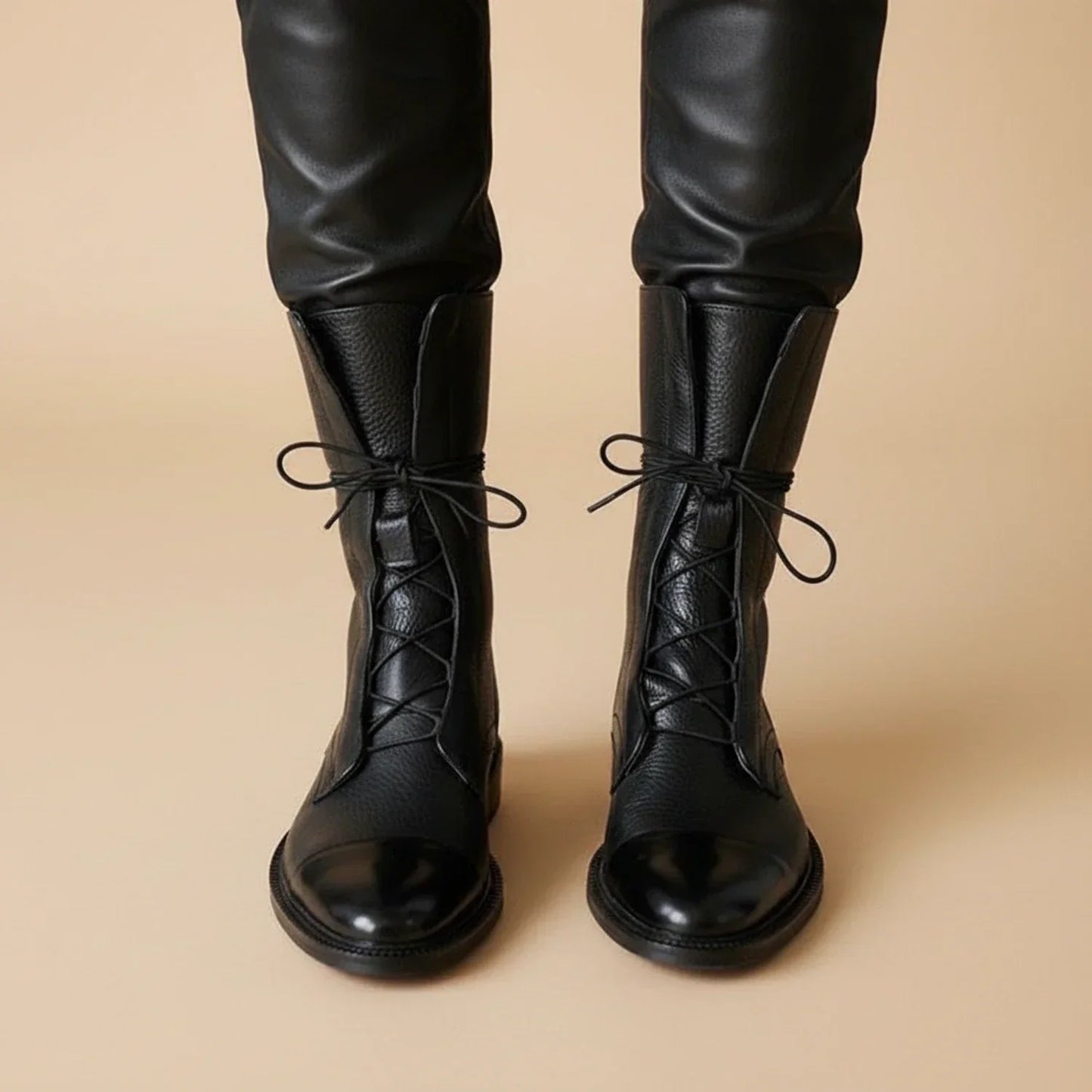 Women's Lace-Up Leather Ankle Boots with Pointed Toe
