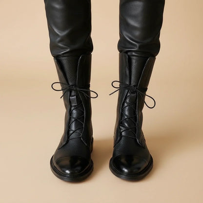 Women's Lace-Up Leather Ankle Boots with Pointed Toe