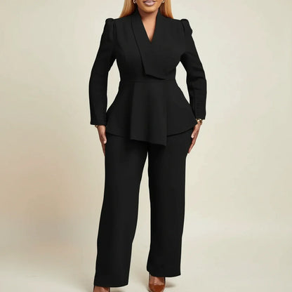 Women's Peplum Blazer Suit Two-Piece Set