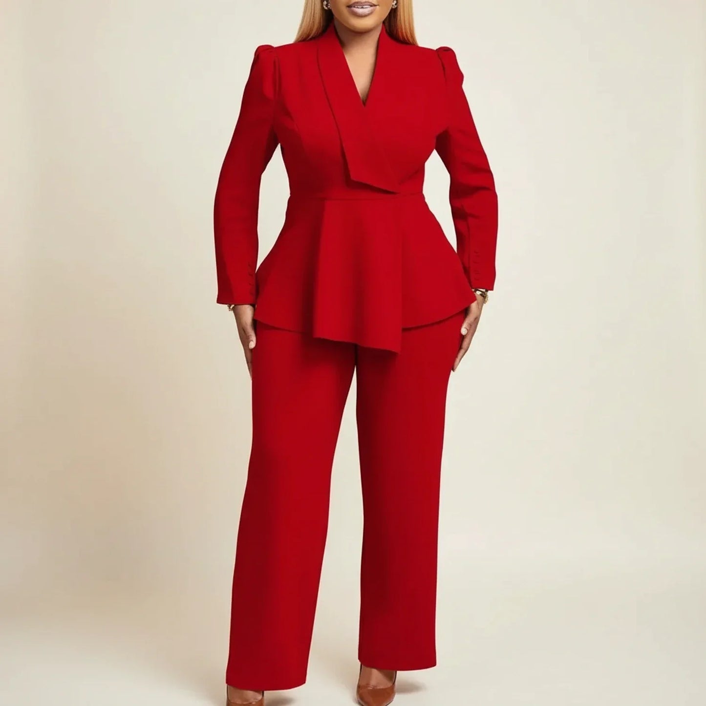 Women's Peplum Blazer Suit Two-Piece Set
