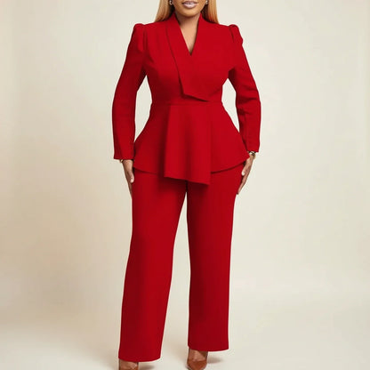 Women's Peplum Blazer Suit Two-Piece Set