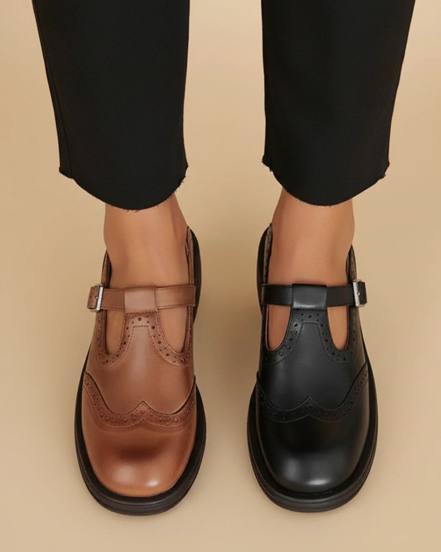 Women's Leather T-Strap Mary Jane Orthopedic Shoes