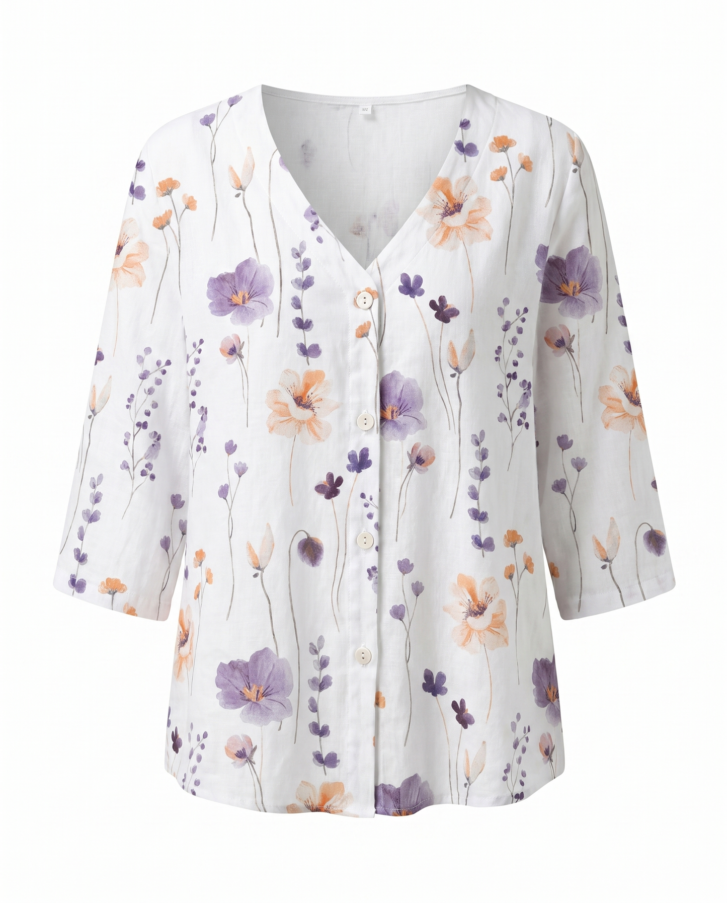 Women's Relaxed Floral V-Neck Three-Quarter Sleeve Top