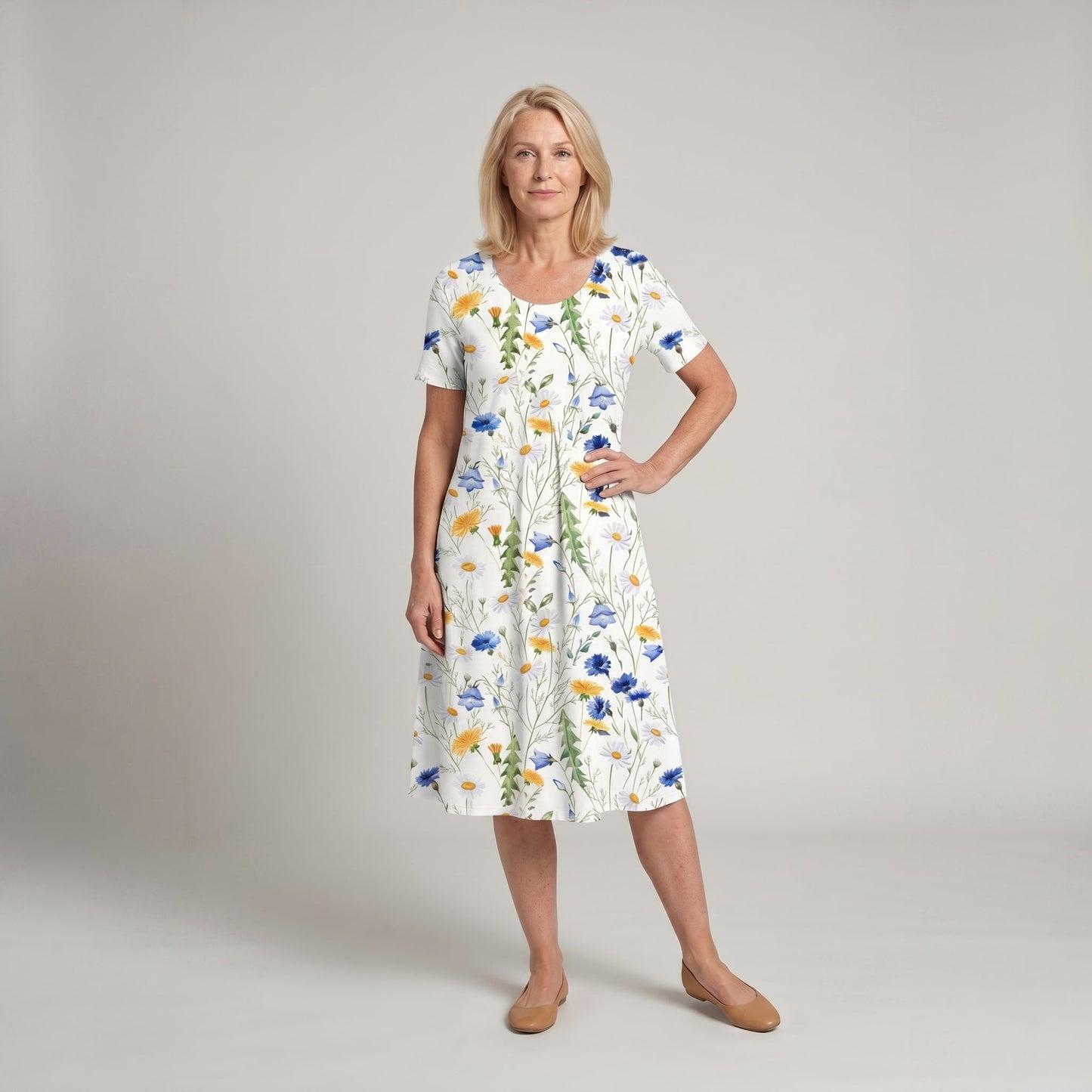 Women's Casual Floral Style Print Midi Dress