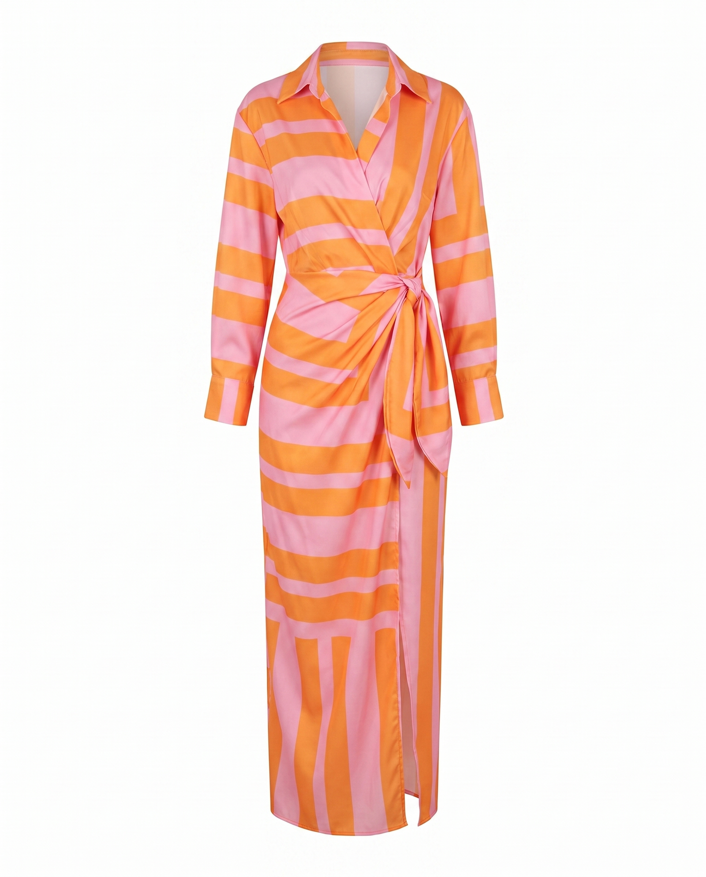 Women's Elegant Leaf Print Wrap Maxi Dress with Side Slit