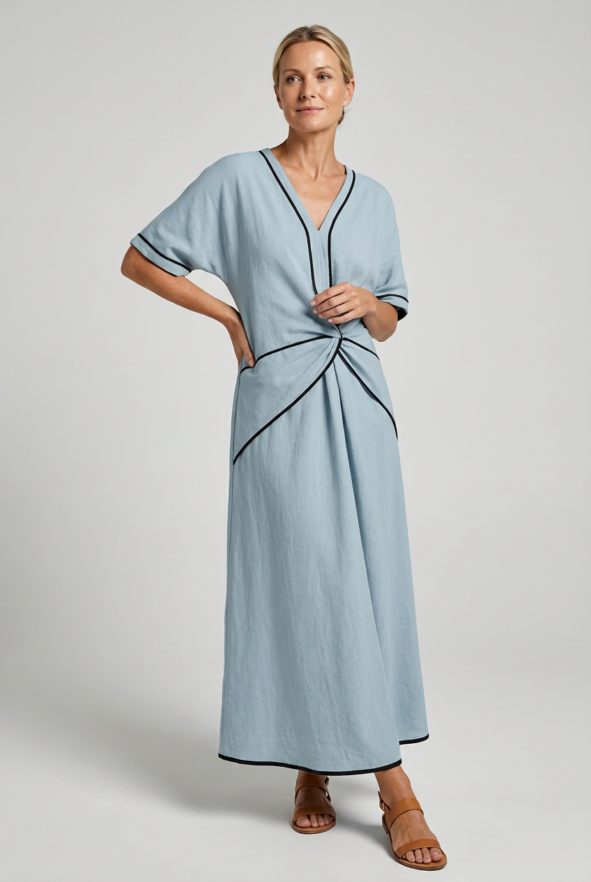 Women's Flowing Twist-Front V-Neck Maxi Dress