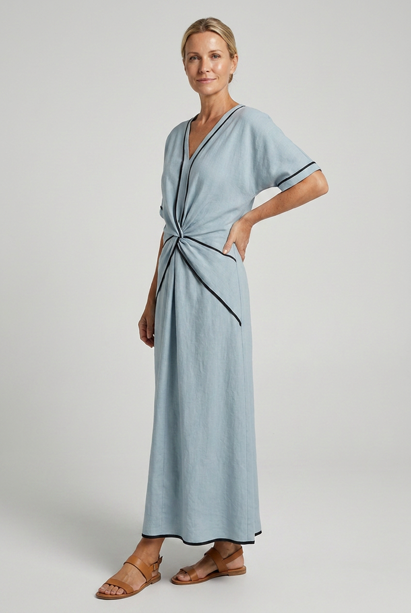Women's Flowing Twist-Front V-Neck Maxi Dress