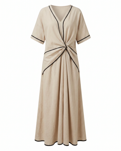 Women's Flowing Twist-Front V-Neck Maxi Dress