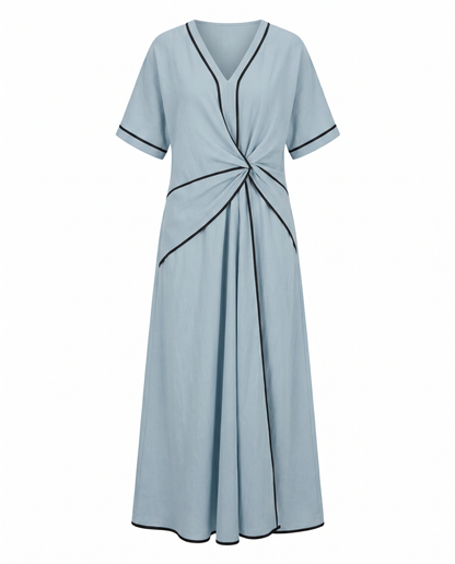 Women's Flowing Twist-Front V-Neck Maxi Dress