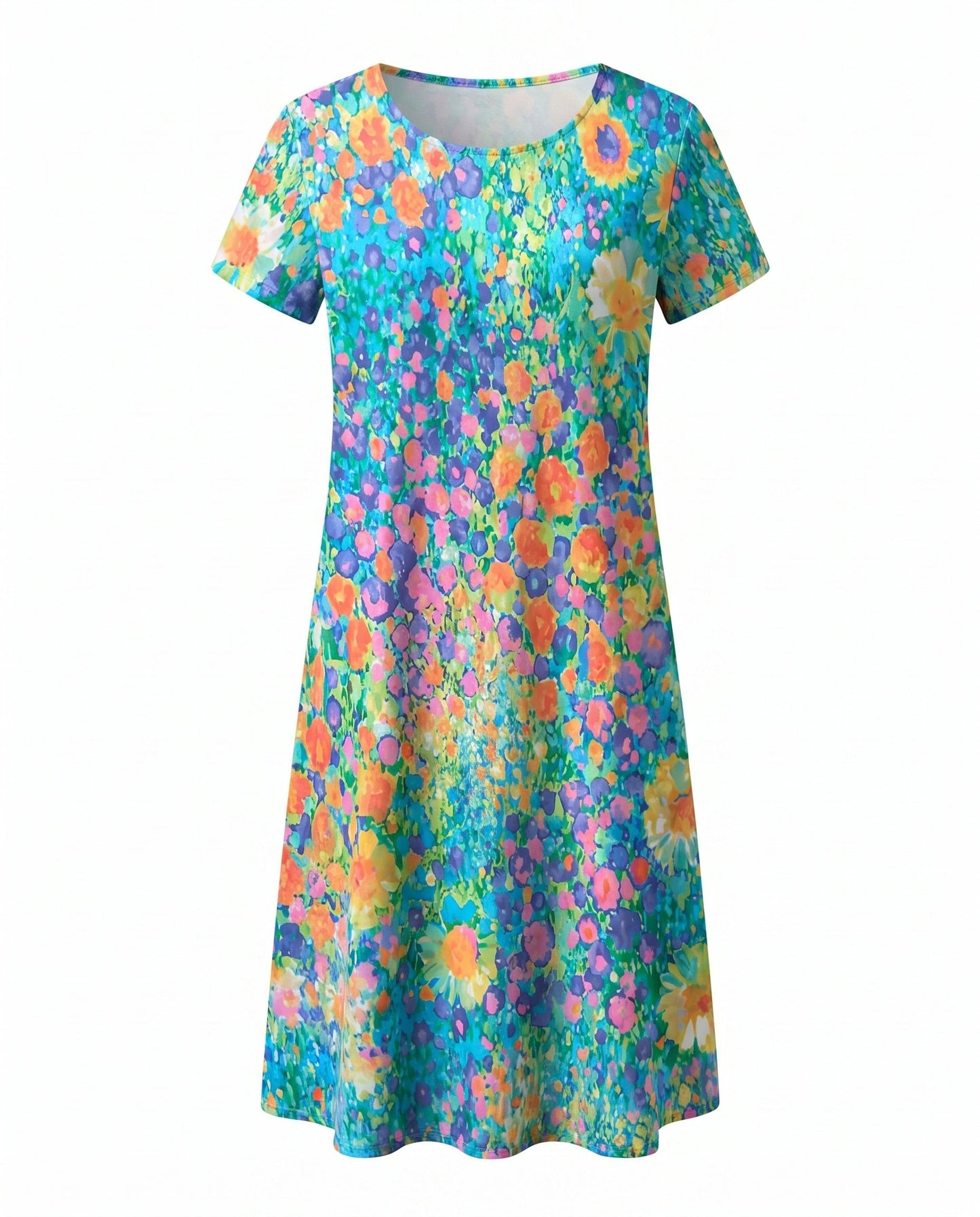Women's Casual V-Neck Short Sleeve Summer Midi Dress