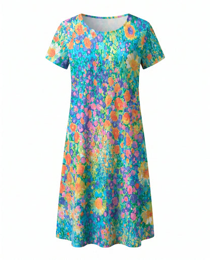 Women's Casual V-Neck Short Sleeve Summer Midi Dress