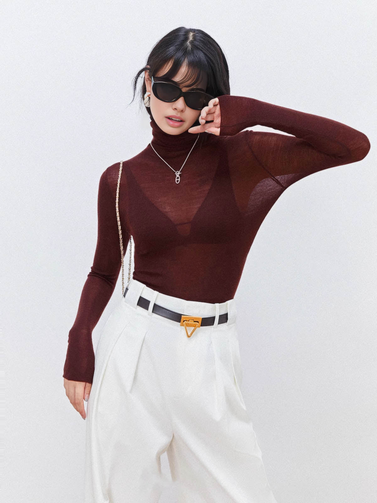 Wool Blend Turtleneck Sweater for Women