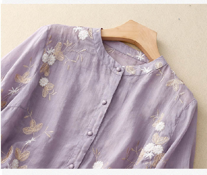 Floral Embroidered Sheer Layer Blouse for Women